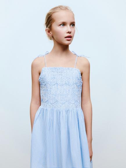 Mango Kids' Martina Cotton Dress, Medium Blue - view 2, Medium Blue