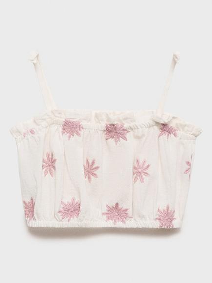 Mango Kids' Scarlett Cotton Top, Light Beige, Light Beige