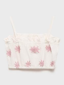 Mango Kids' Scarlett Cotton Top, Light Beige - view 2, Light Beige