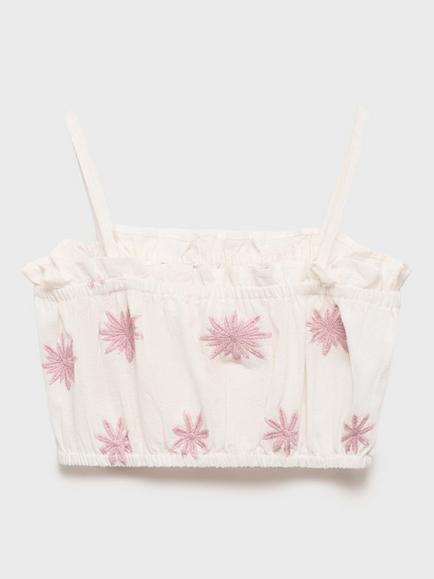 Mango Kids' Scarlett Cotton Top, Light Beige - view 2, Light Beige