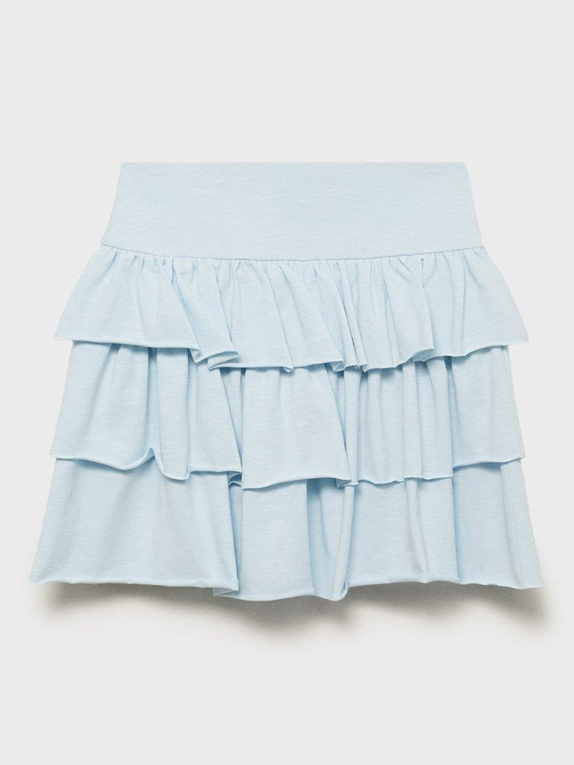 Product image 1 of 4, which shows Mango Kids' Festival Cotton Blend Ruffle Skirt, Light Pastel Blue, 11-12 years