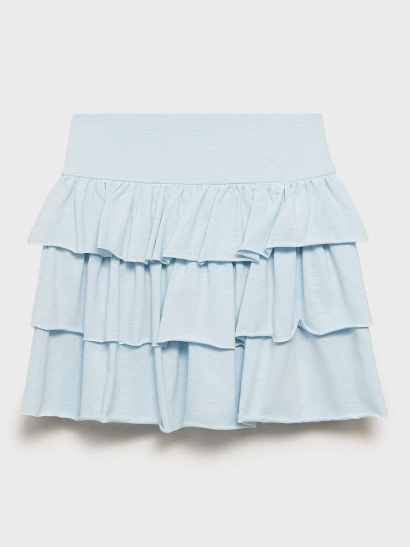 Product image 2 of 4, which shows Mango Kids' Festival Cotton Blend Ruffle Skirt, Light Pastel Blue, 11-12 years