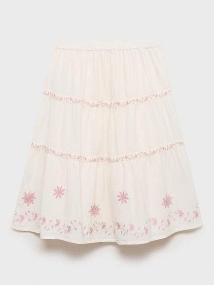 Mango Kids' Scarlett Cotton Embroidered Skirt, Light Beige, Light Beige