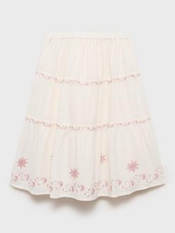 Mango Kids' Scarlett Cotton Embroidered Skirt, Light Beige - view 2, Light Beige