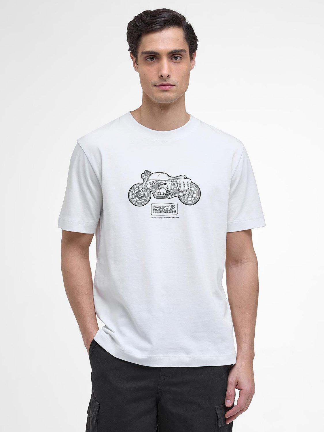 Product image 1 of 5, which shows Barbour International Morris Motorbike Cotton T-Shirt, Whisper White, S