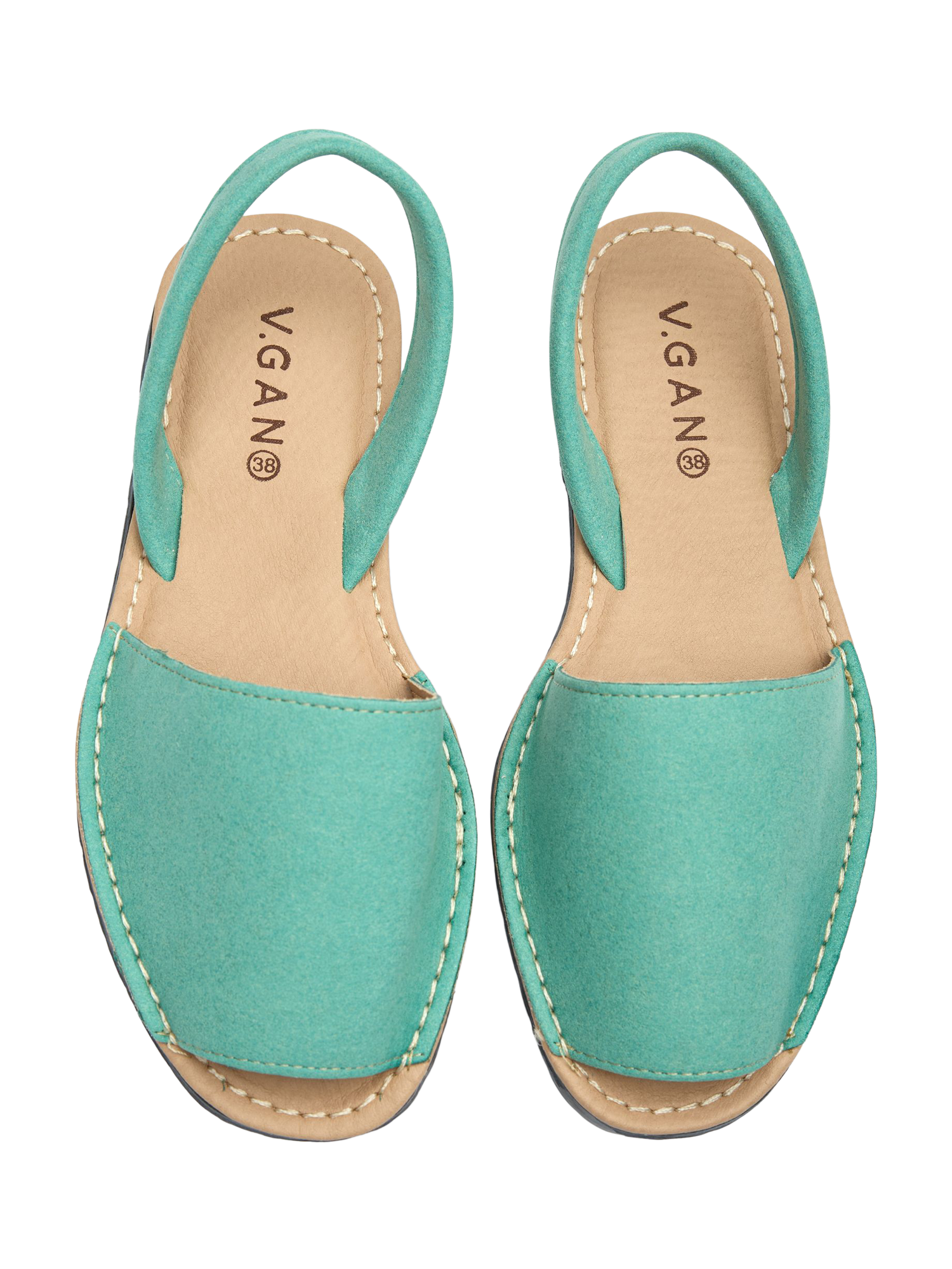 Product image 2 of 3, which shows V.GAN Vegan Rambu Menorcan Sandals, Turquoise, 4