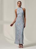 Jolie Moi Floral Chiffon Halter Neck Dress, Blue/Multi