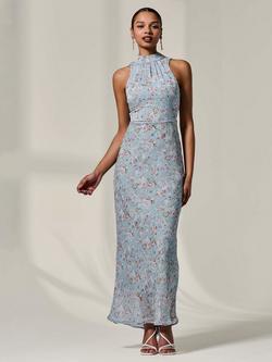 Jolie Moi Floral Chiffon Halter Neck Dress, Blue/Multi, Blue/Multi