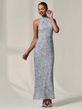 Jolie Moi Floral Chiffon Halter Neck Dress, Blue/Multi