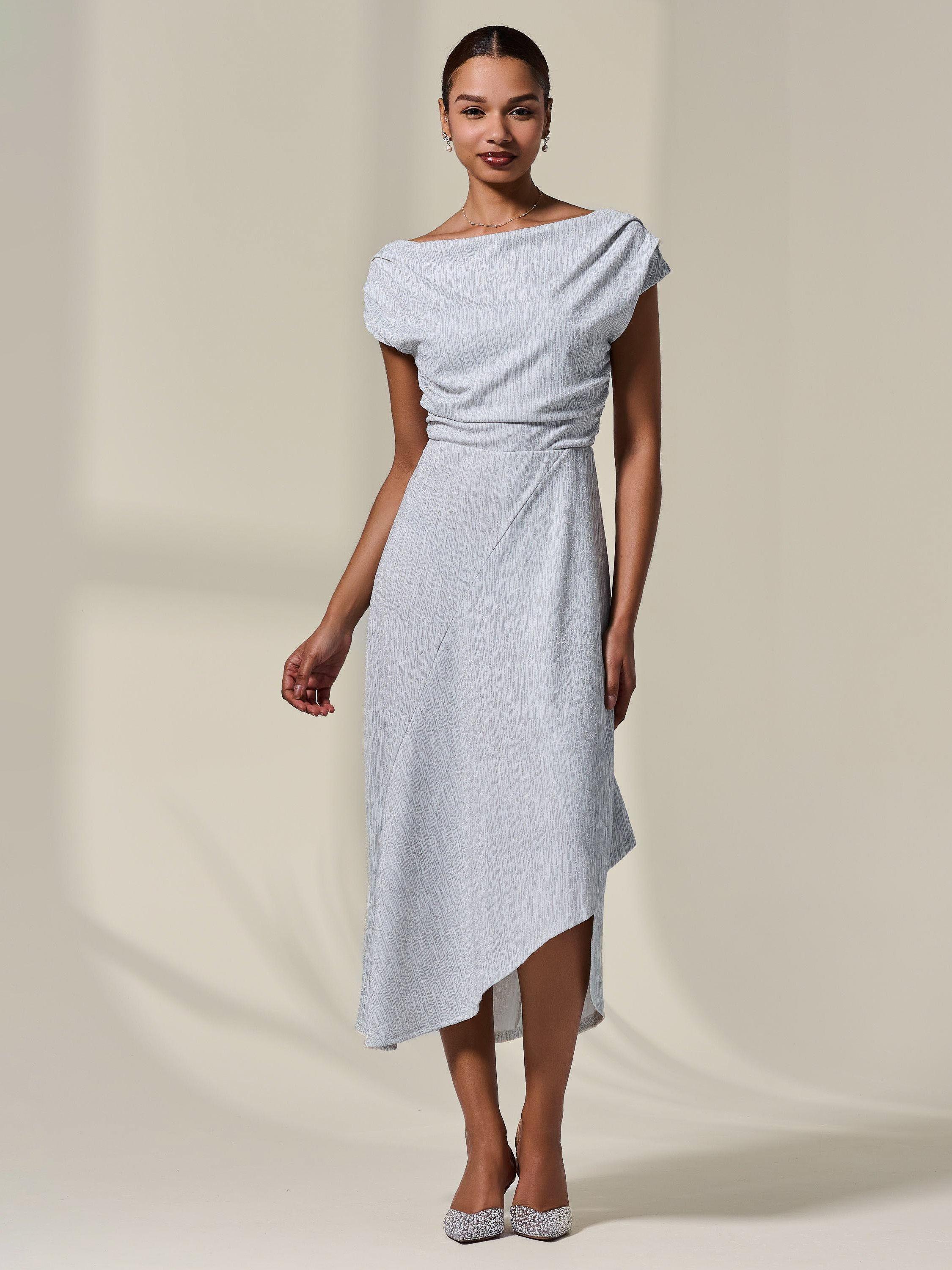 Product image 1 of 6, which shows Jolie Moi Asymmetric Bodycon Midi Dress, White, 8
