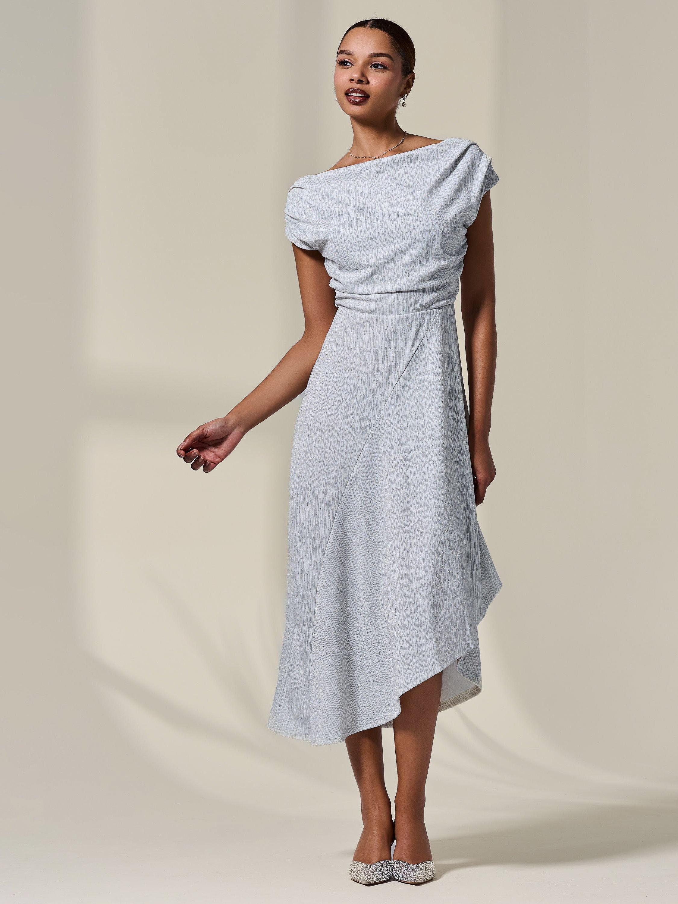 Product image 2 of 6, which shows Jolie Moi Asymmetric Bodycon Midi Dress, White, 8