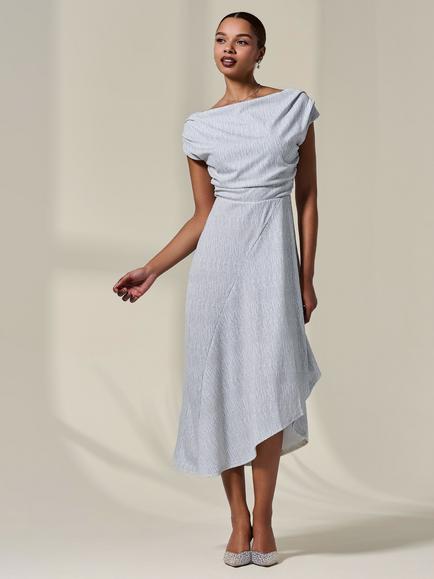 Jolie Moi Asymmetric Bodycon Midi Dress, White - view 2, White