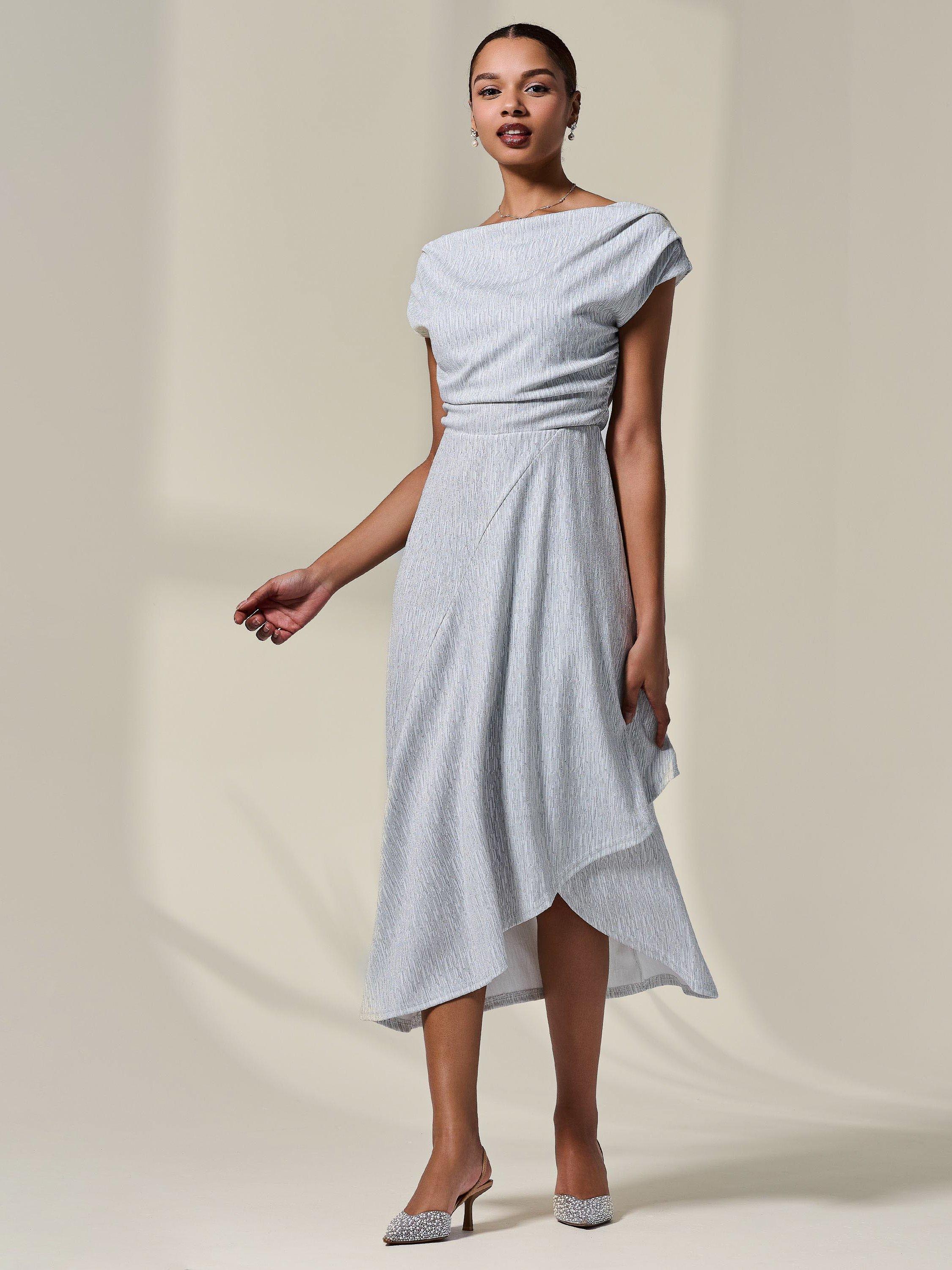 Product image 5 of 6, which shows Jolie Moi Asymmetric Bodycon Midi Dress, White, 8