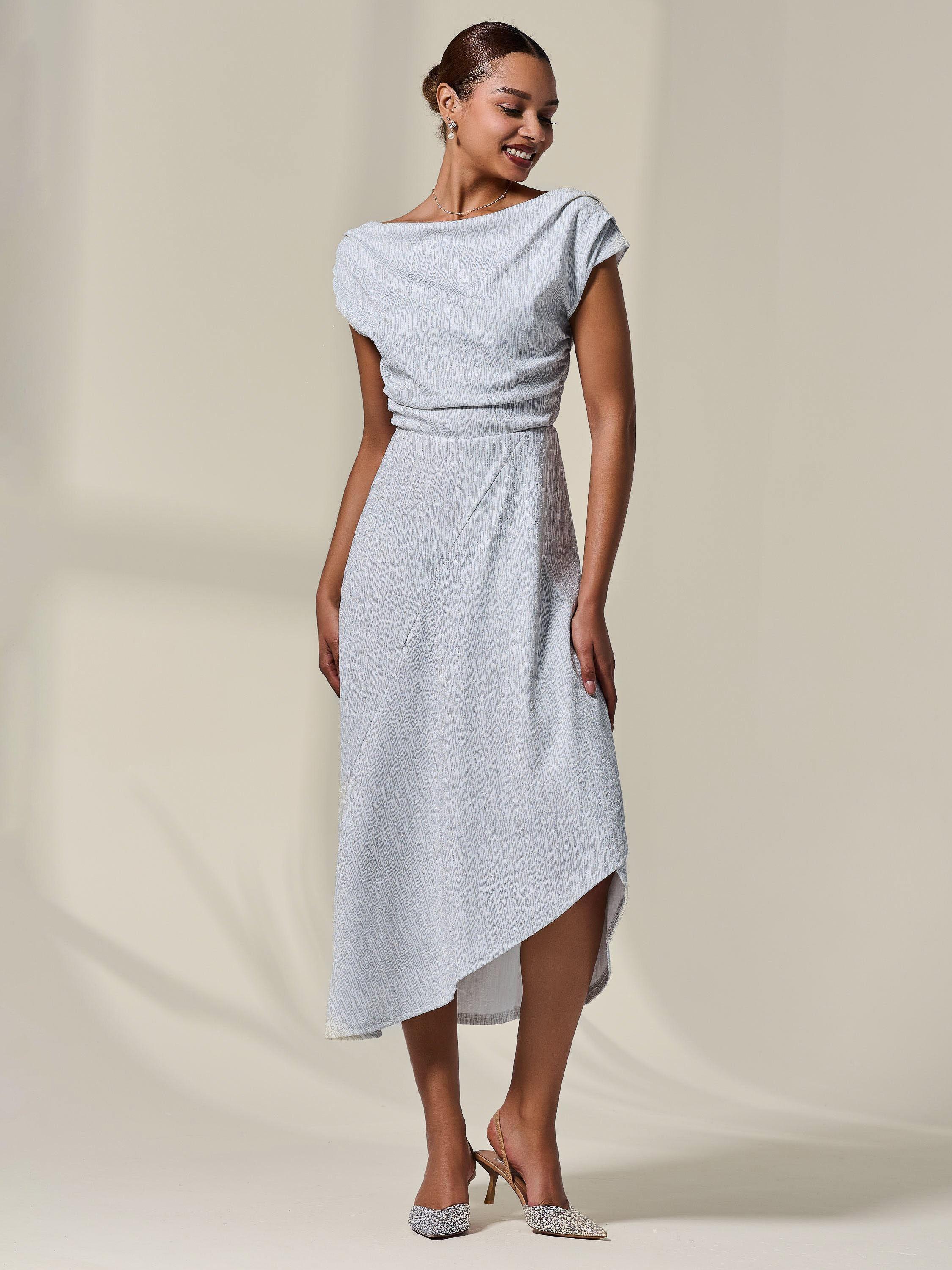 Product image 6 of 6, which shows Jolie Moi Asymmetric Bodycon Midi Dress, White, 8