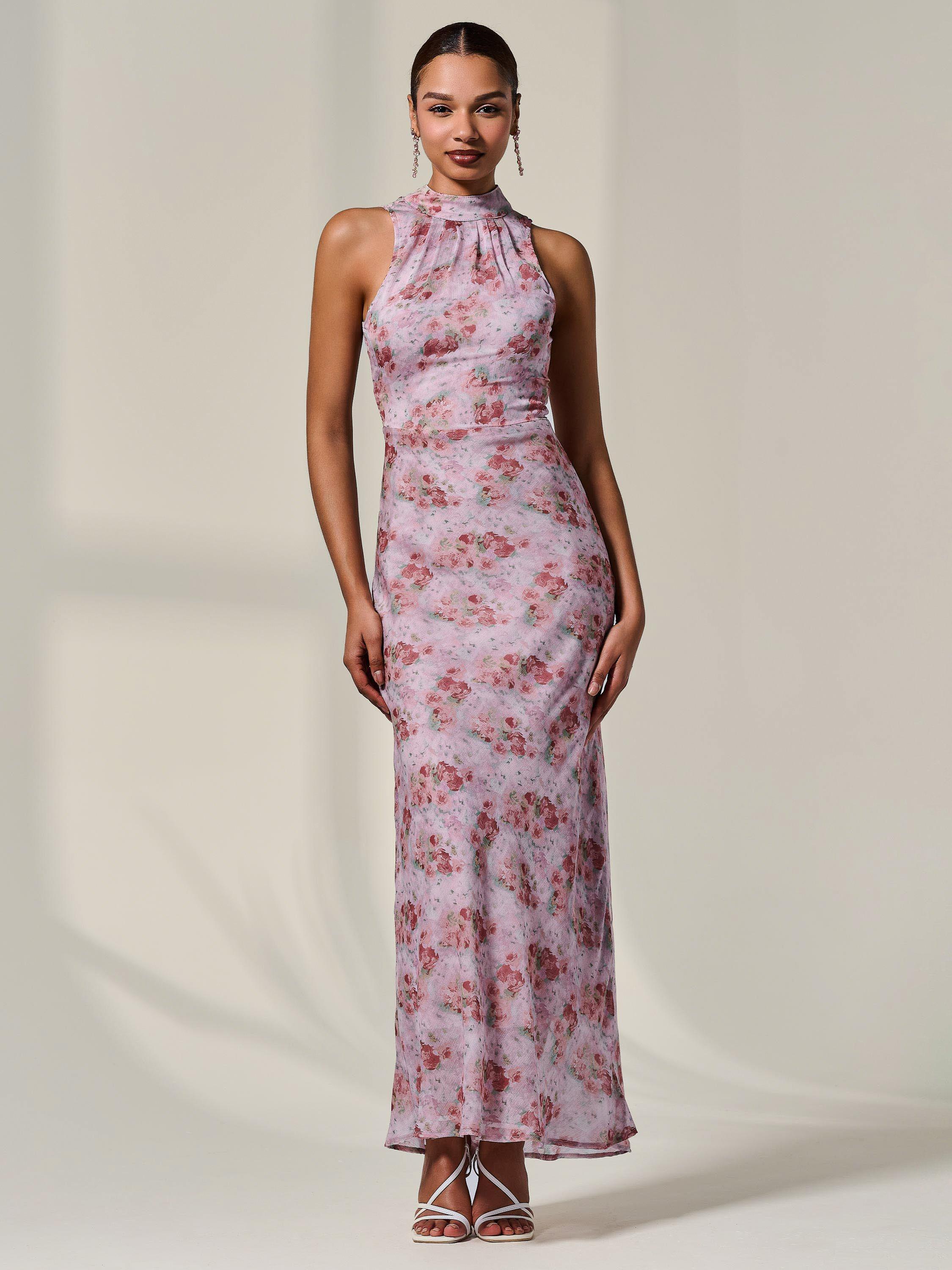 Product image 1 of 6, which shows Jolie Moi Floral Chiffon Maxi Dress, Pink/Multi, 8