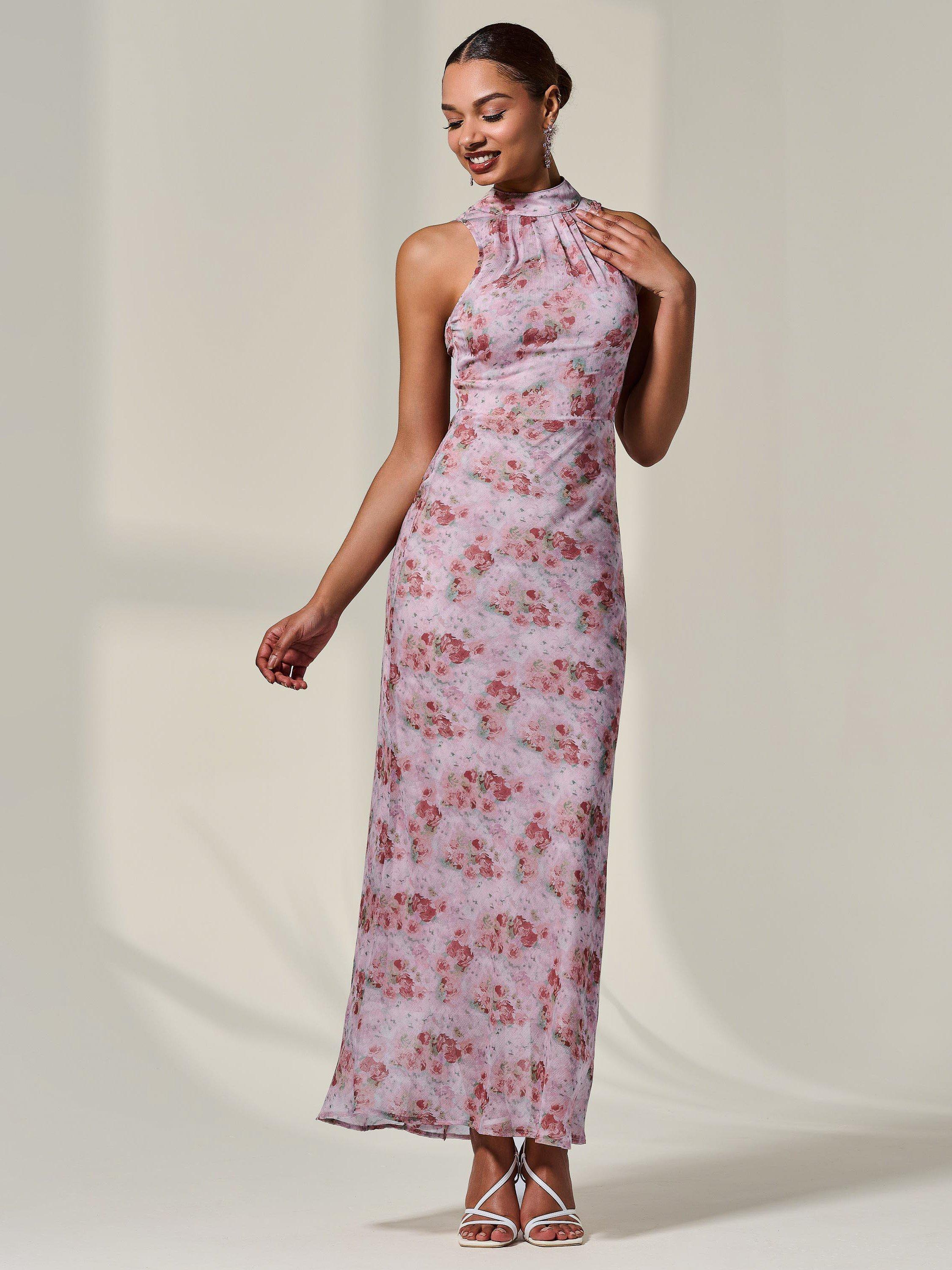 Product image 2 of 6, which shows Jolie Moi Floral Chiffon Maxi Dress, Pink/Multi, 8