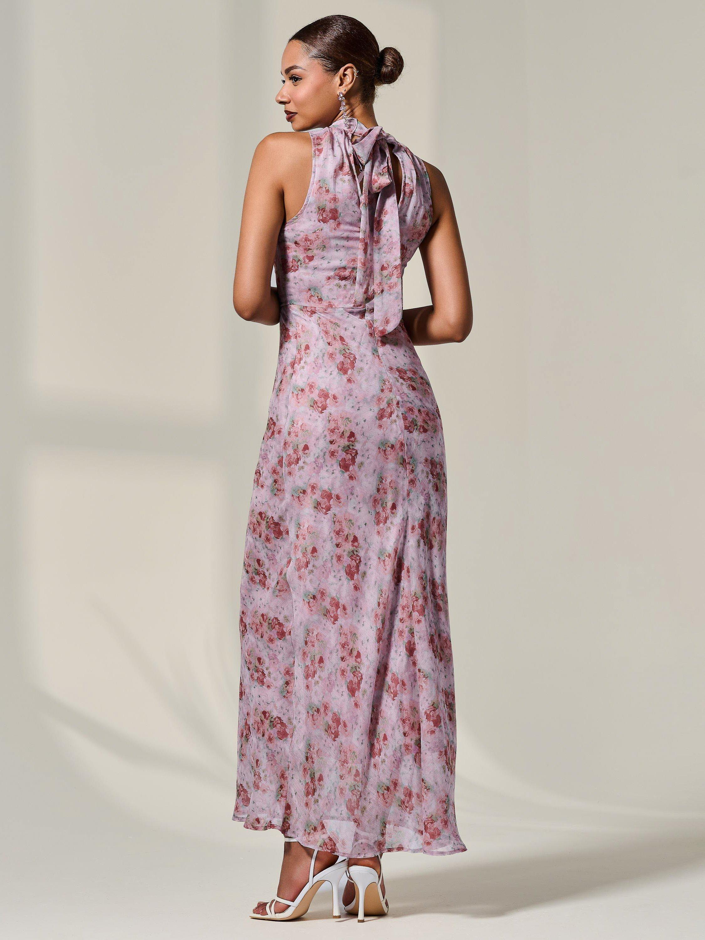 Product image 3 of 6, which shows Jolie Moi Floral Chiffon Maxi Dress, Pink/Multi, 8