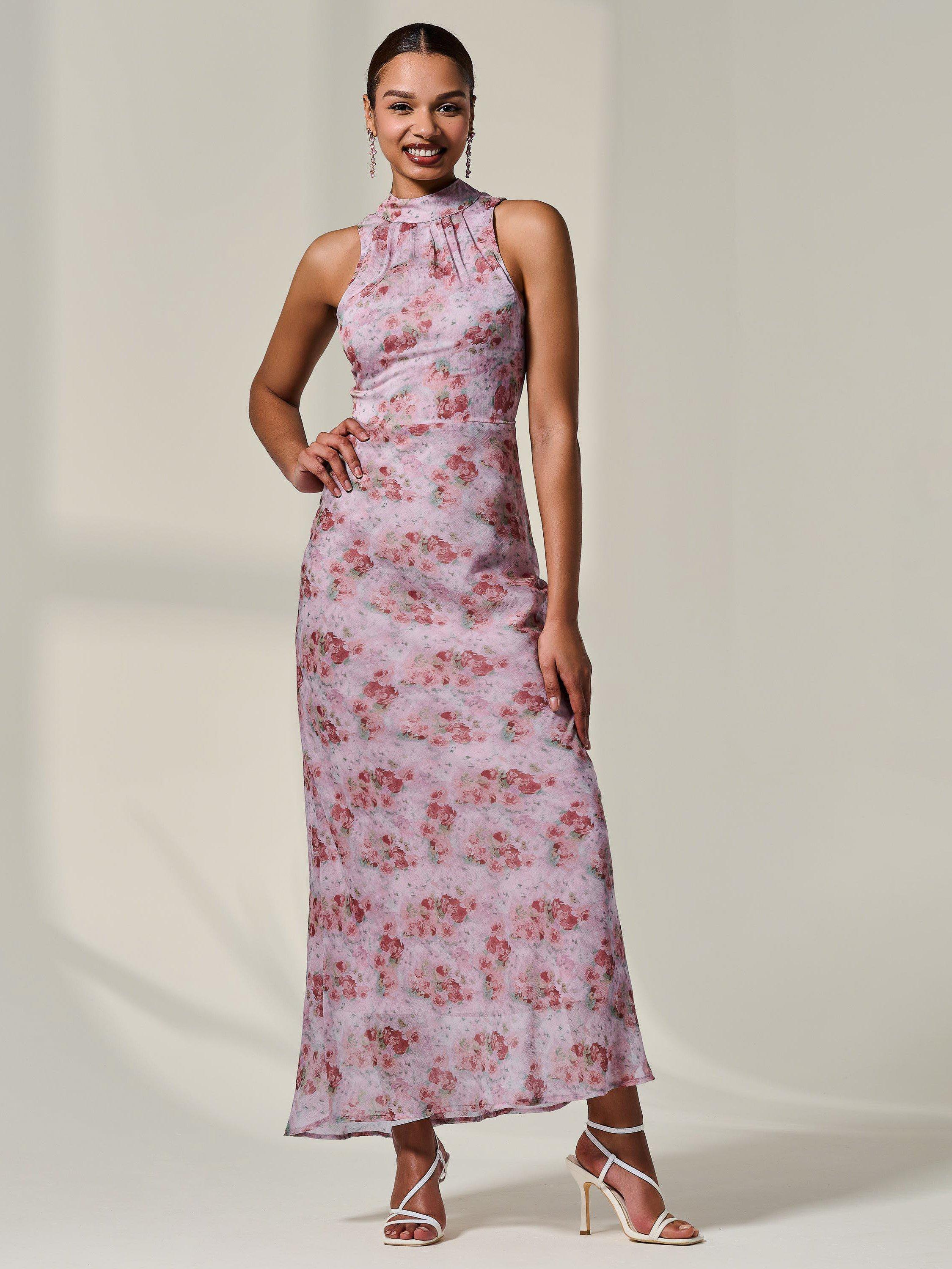 Product image 5 of 6, which shows Jolie Moi Floral Chiffon Maxi Dress, Pink/Multi, 8