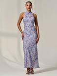Jolie Moi Floral Halter Neck Maxi Dress, Purple/Multi