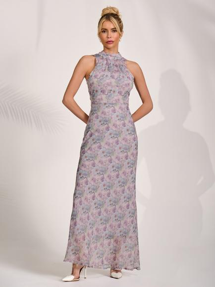 Jolie Moi Floral Halter Neck Maxi Dress, Purple/Multi, Purple/Multi