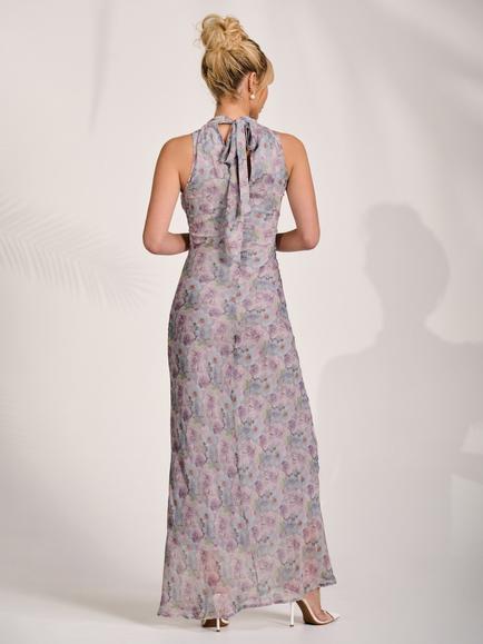 Jolie Moi Floral Halter Neck Maxi Dress, Purple/Multi - view 2, Purple/Multi
