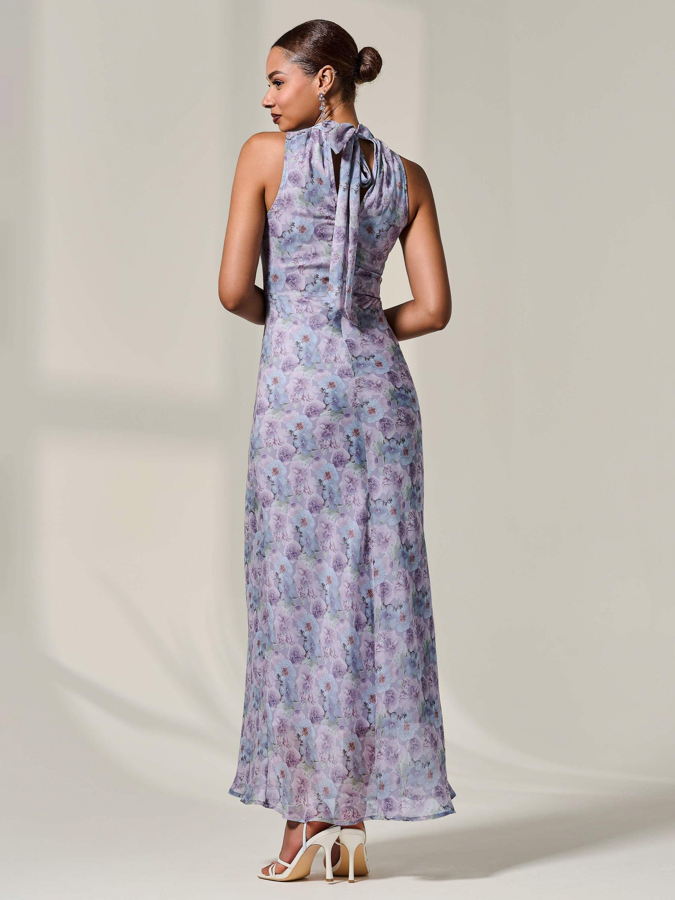 Product image 3 of 6, which shows Jolie Moi Floral Halter Neck Maxi Dress, Purple/Multi, 8