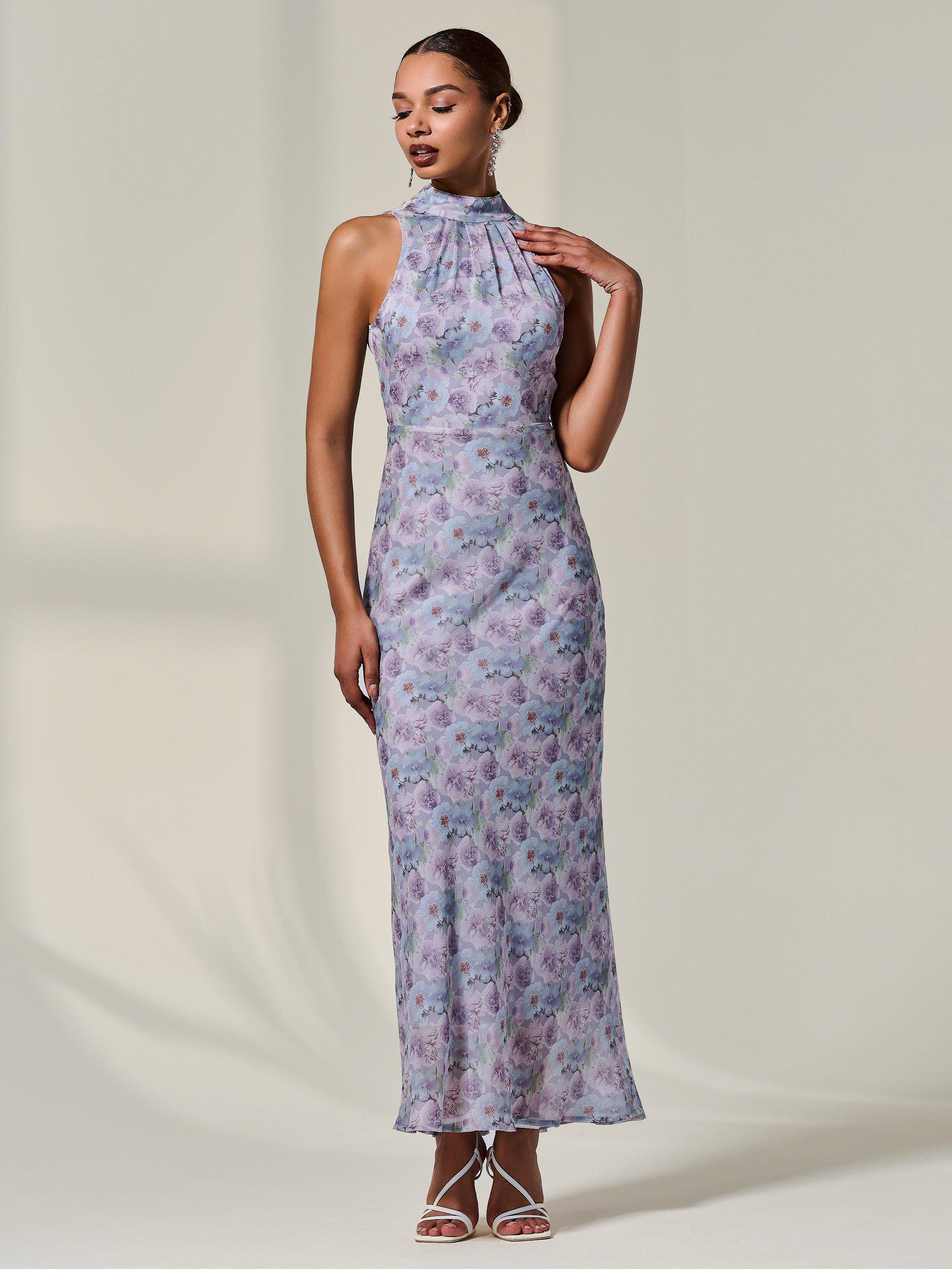 Product image 6 of 6, which shows Jolie Moi Floral Halter Neck Maxi Dress, Purple/Multi, 8