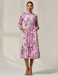 Jolie Moi Abstract Floral Button Up Midi Dress, Pink/Multi