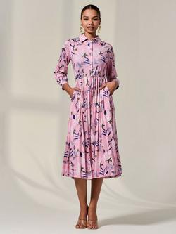Jolie Moi Abstract Floral Button Up Midi Dress, Pink/Multi, Pink/Multi