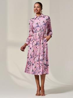 Jolie Moi Abstract Floral Button Up Midi Dress, Pink/Multi - view 2, Pink/Multi