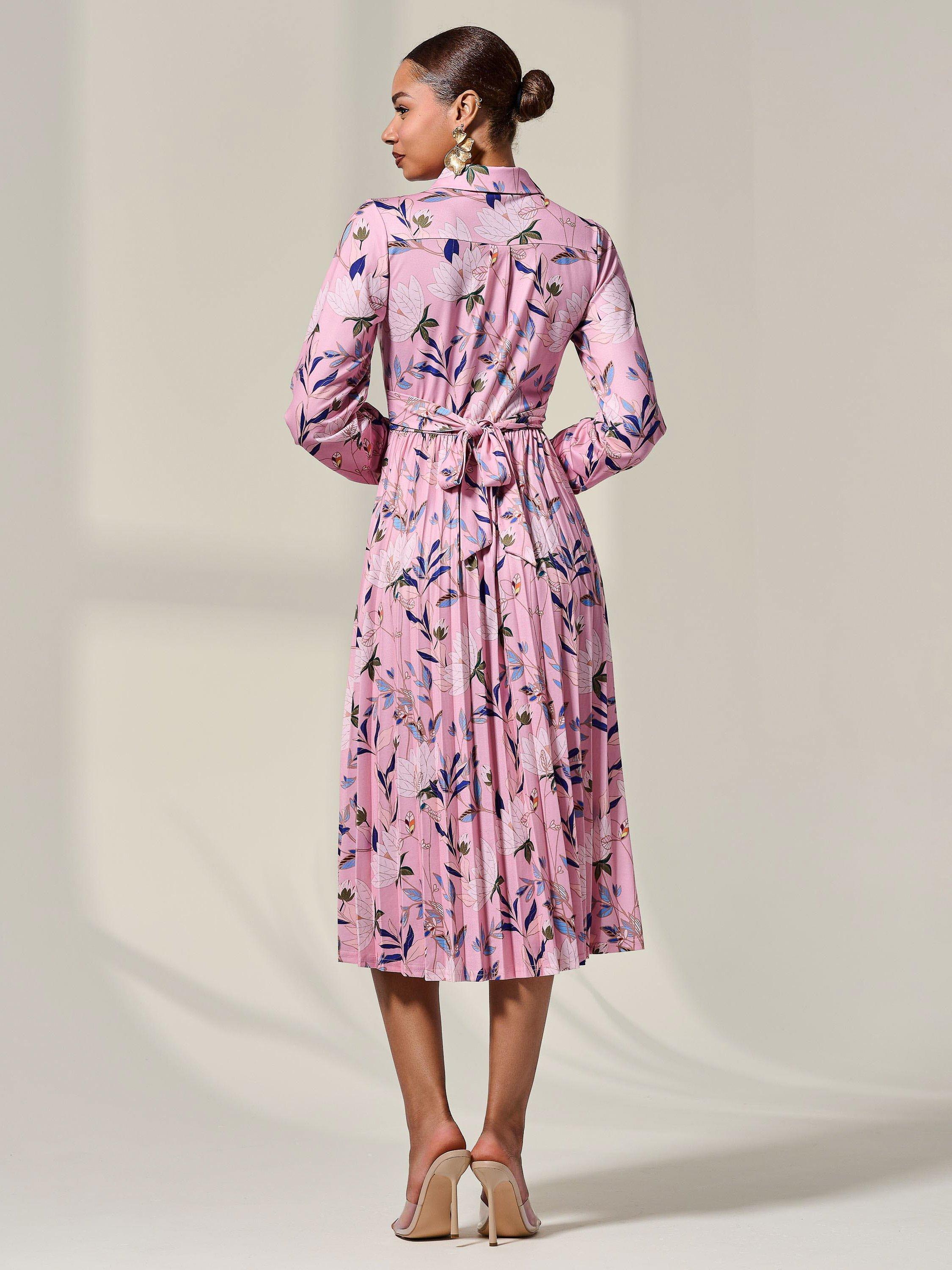 Product image 3 of 6, which shows Jolie Moi Abstract Floral Button Up Midi Dress, Pink/Multi, 8