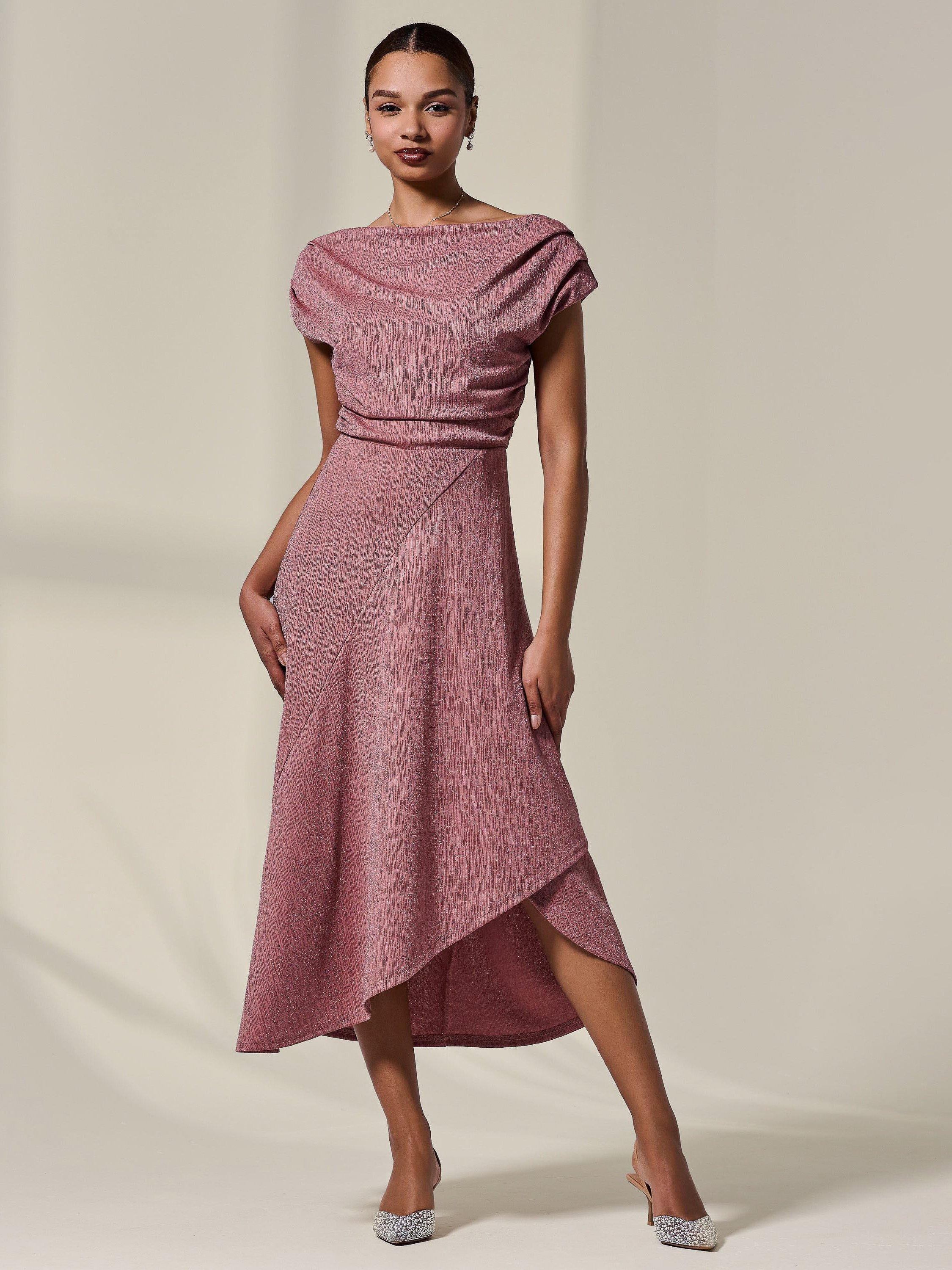 Product image 1 of 6, which shows Jolie Moi Asymmetric Drape Midi Dress, Rosewood, 8