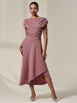 Jolie Moi Asymmetric Drape Midi Dress, Rosewood, Rosewood