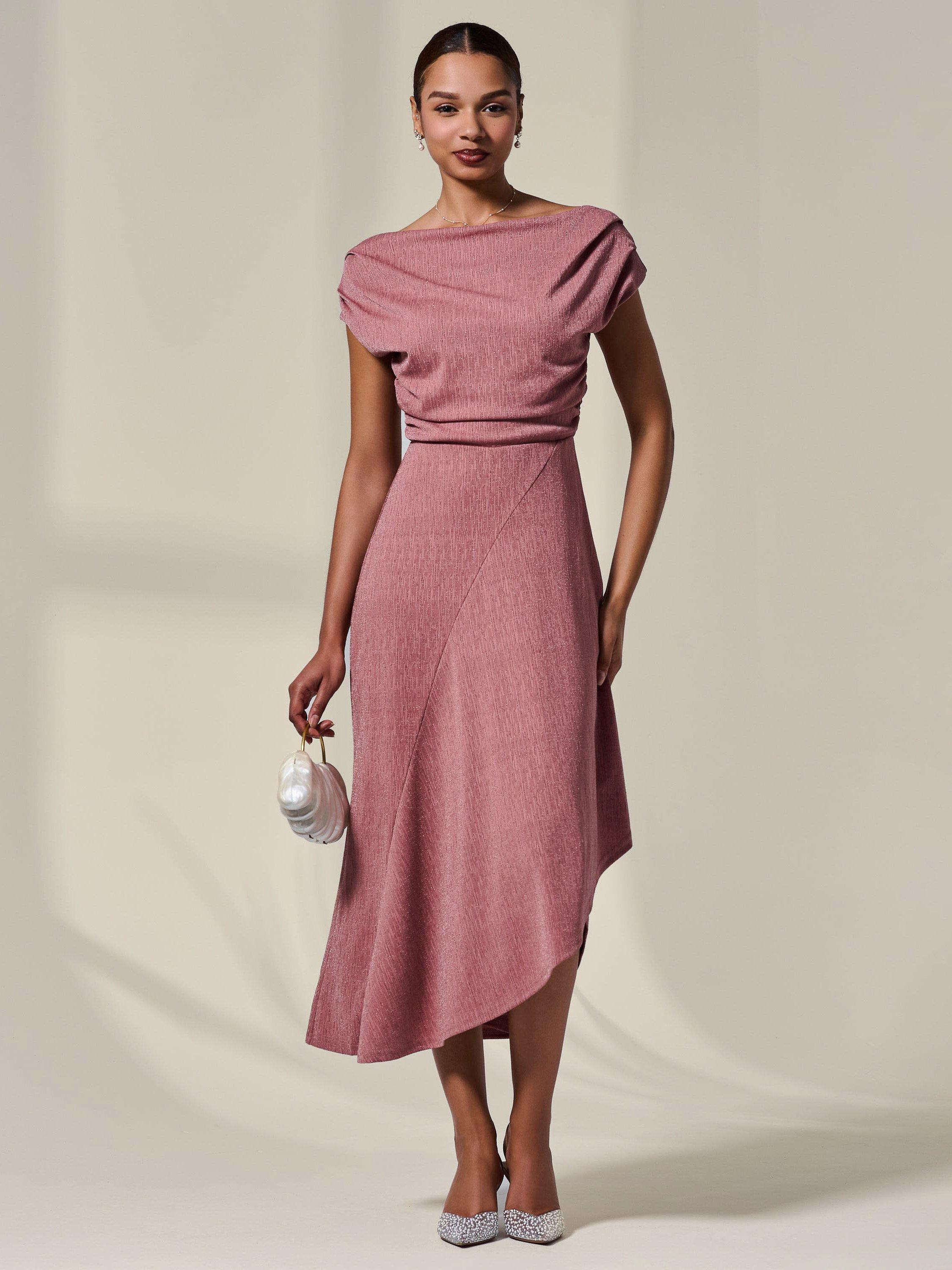Product image 2 of 6, which shows Jolie Moi Asymmetric Drape Midi Dress, Rosewood, 8