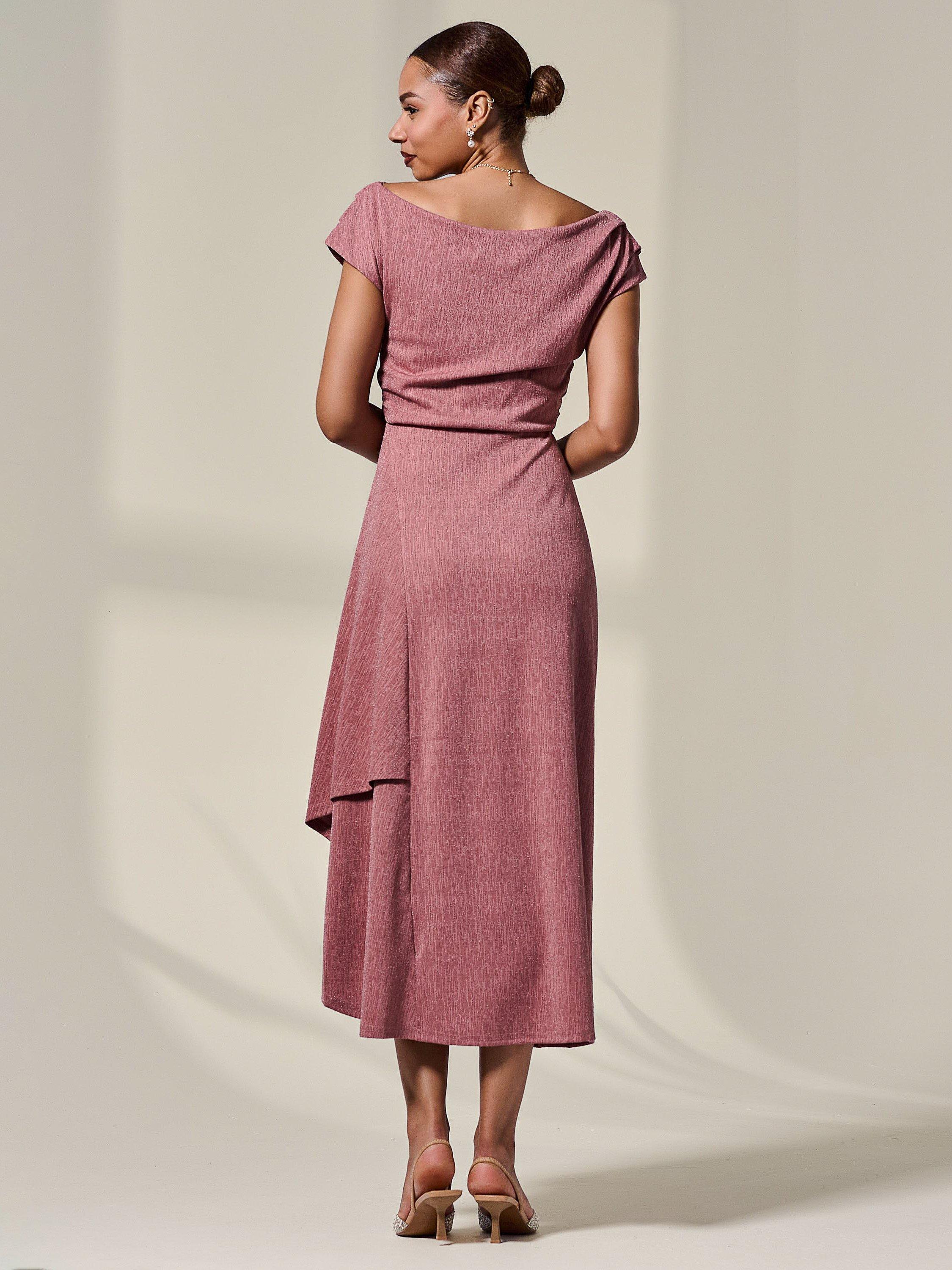 Product image 3 of 6, which shows Jolie Moi Asymmetric Drape Midi Dress, Rosewood, 8