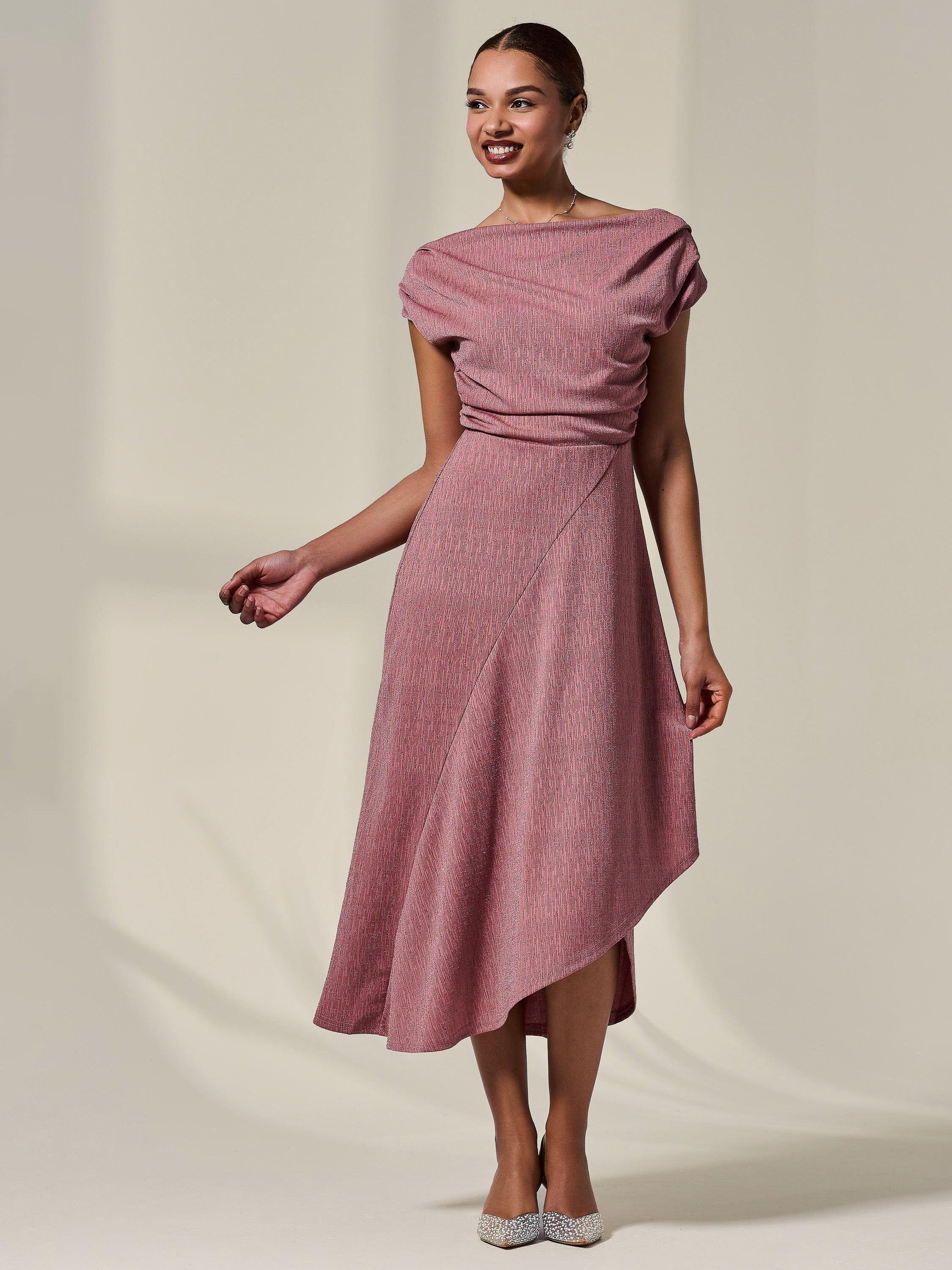 Product image 5 of 6, which shows Jolie Moi Asymmetric Drape Midi Dress, Rosewood, 8