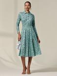 Jolie Moi Abstract Button Up Midi Dress, Teal/Multi