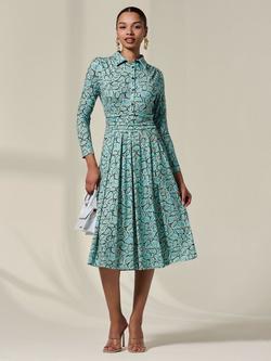 Jolie Moi Abstract Button Up Midi Dress, Teal/Multi, Teal/Multi