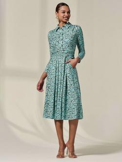 Jolie Moi Abstract Button Up Midi Dress, Teal/Multi - view 2, Teal/Multi