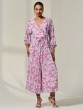 Jolie Moi Flared Chiffon Jumpsuit, Pink/Multi