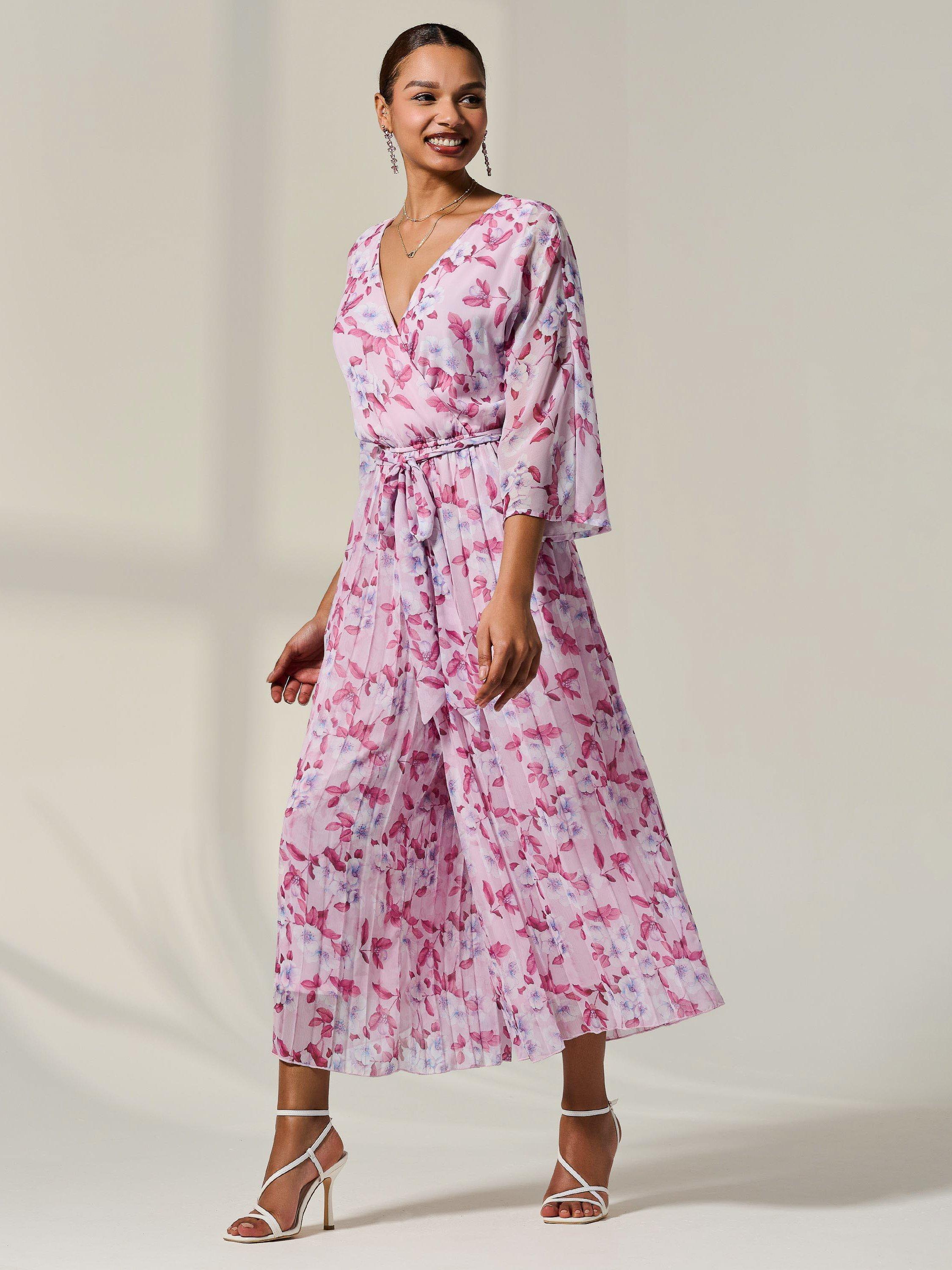 Product image 2 of 6, which shows Jolie Moi Flared Chiffon Jumpsuit, Pink/Multi, 8