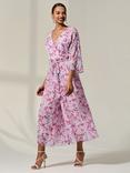 Jolie Moi Flared Chiffon Jumpsuit, Pink/Multi