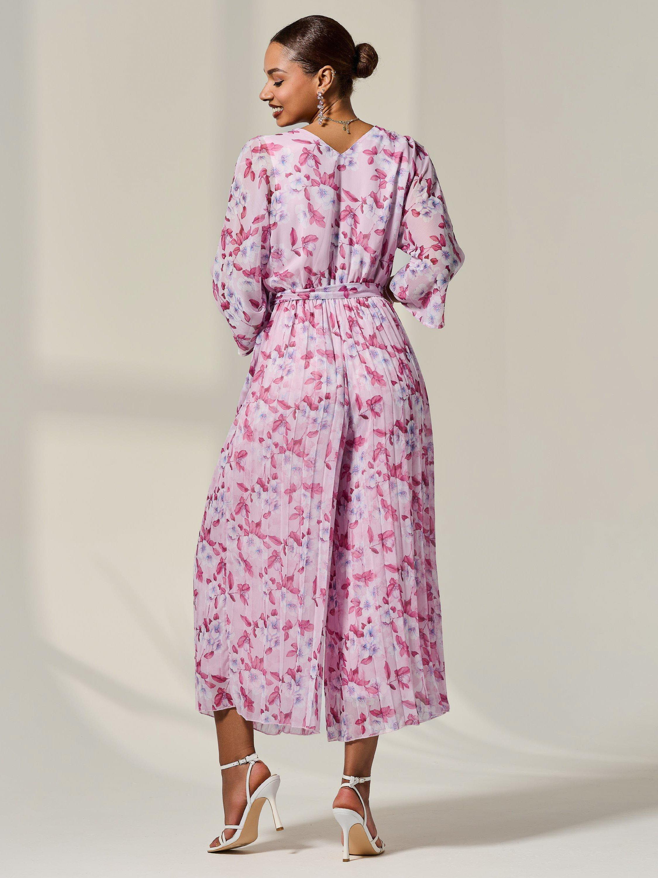 Product image 3 of 6, which shows Jolie Moi Flared Chiffon Jumpsuit, Pink/Multi, 8