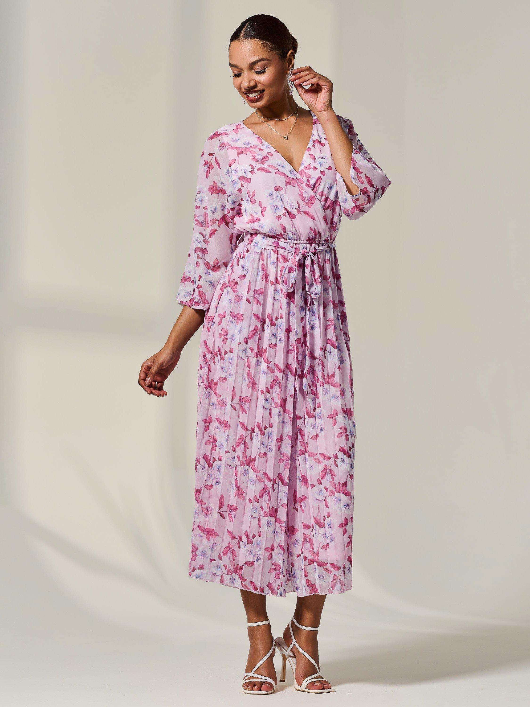 Product image 5 of 6, which shows Jolie Moi Flared Chiffon Jumpsuit, Pink/Multi, 8