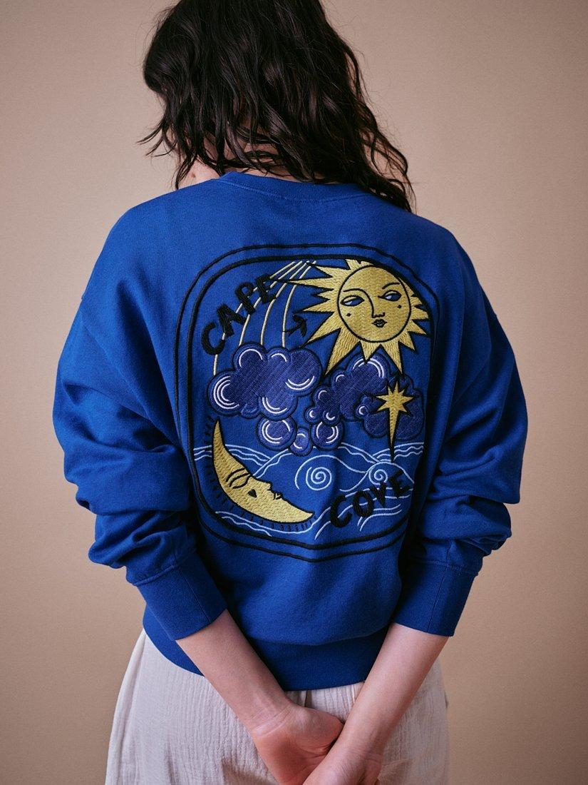 Product image 2 of 5, which shows Cape Cove Moon Sun Star Sweatshirt, Cobalt, XS