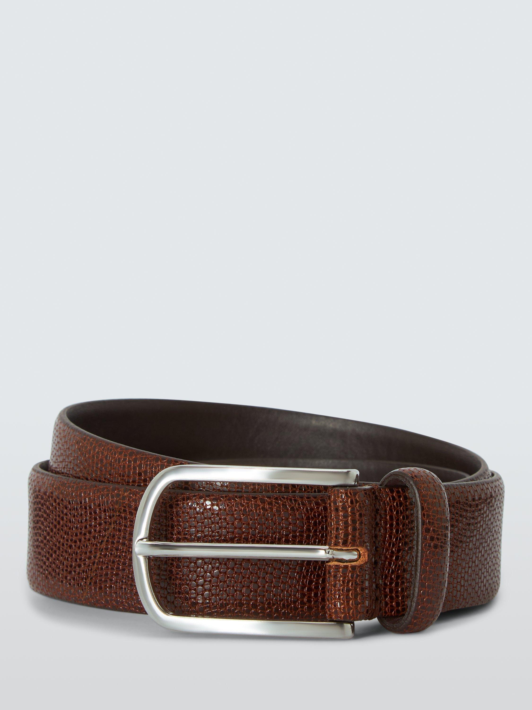 Product image 1 of 3, which shows John Lewis Made in Italy Textured Leather Belt, Brown, S
