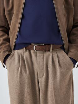 John Lewis Made in Italy Textured Leather Belt, Brown - view 2, Brown