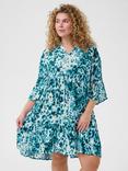 KAFFE Curve Ami Leopard Print Mini Dress, Teal/Multi