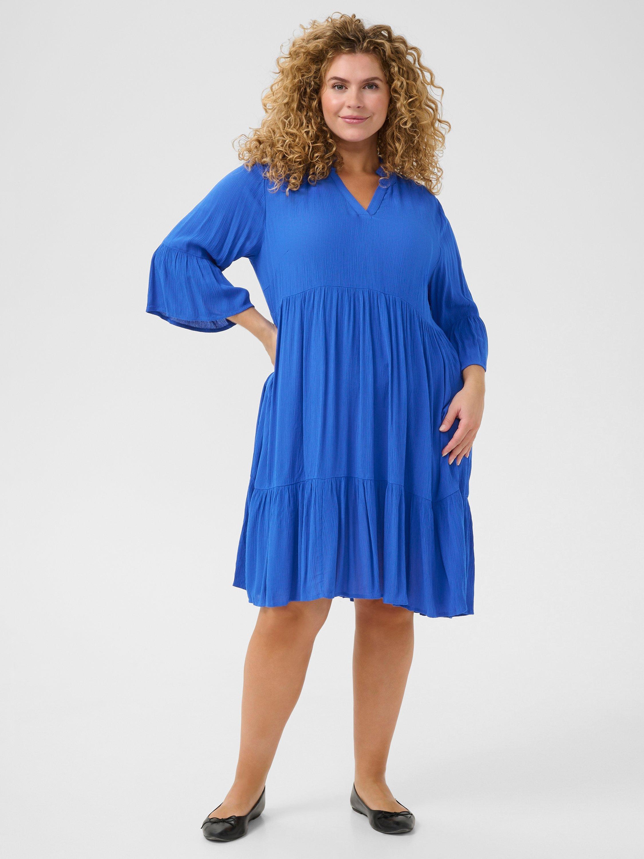 Product image 3 of 6, which shows KAFFE Curve Mariana Ami Tiered Dress, Blue, 20