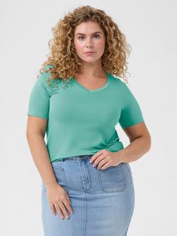 KAFFE Curve Jena V-Neck T-Shirt, Teal, Teal